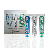 Marvis Best Sellers Trio, Classic Strong Mint, Whitening Mint, Aquatic Mint, 3 Tubes 75ml/3.8oz Each